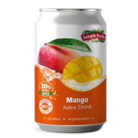 Napój Jungle Fruits w puszce posiada 30% soku z mango bez barwników